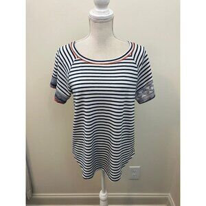Oddy Blue White Striped Short Sleeve Top Size Small